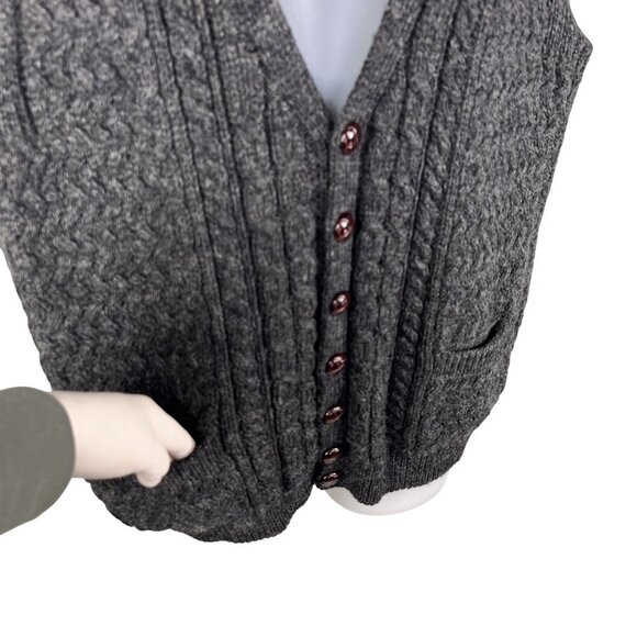 Woolmark Wool Men L Made In Ireland Cable Knit Vest Pocket Fisherman Grandpacore - Picture 5 of 14